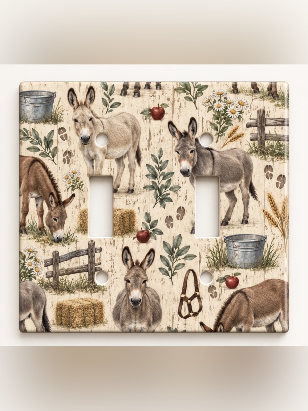 Rustic Donkey Double Light Switch Cover Farmhouse Country Farm Wall Plate